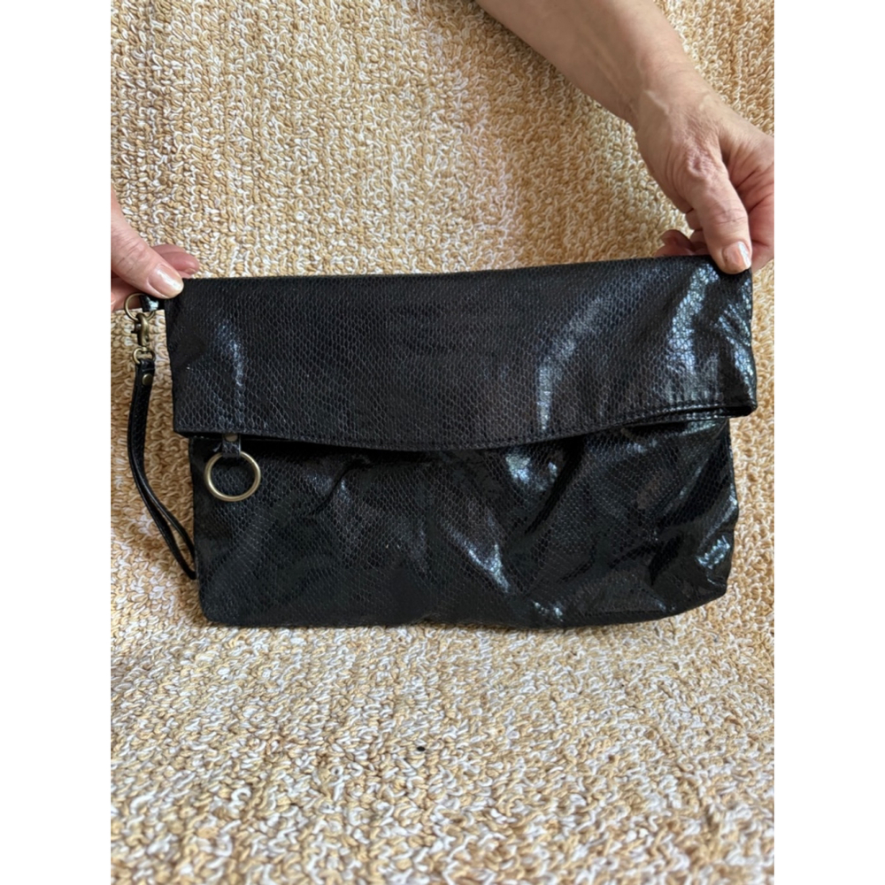 LF Black Faux Patent Leather Clutch